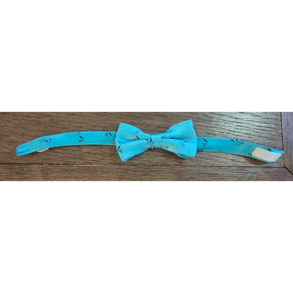Turquoise Blue Heron Seagull Bird Print Pet Bowtie Velcro 14 Inch Long